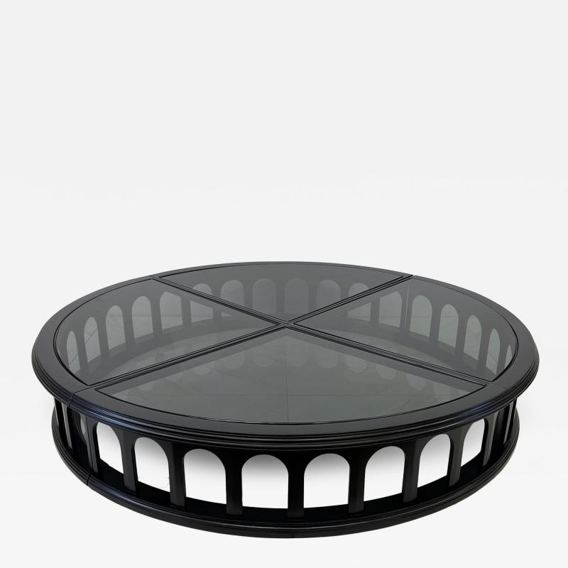 Monumental 91 Mid Century Ebonized Walnut and Glass Arcade Coffee Table