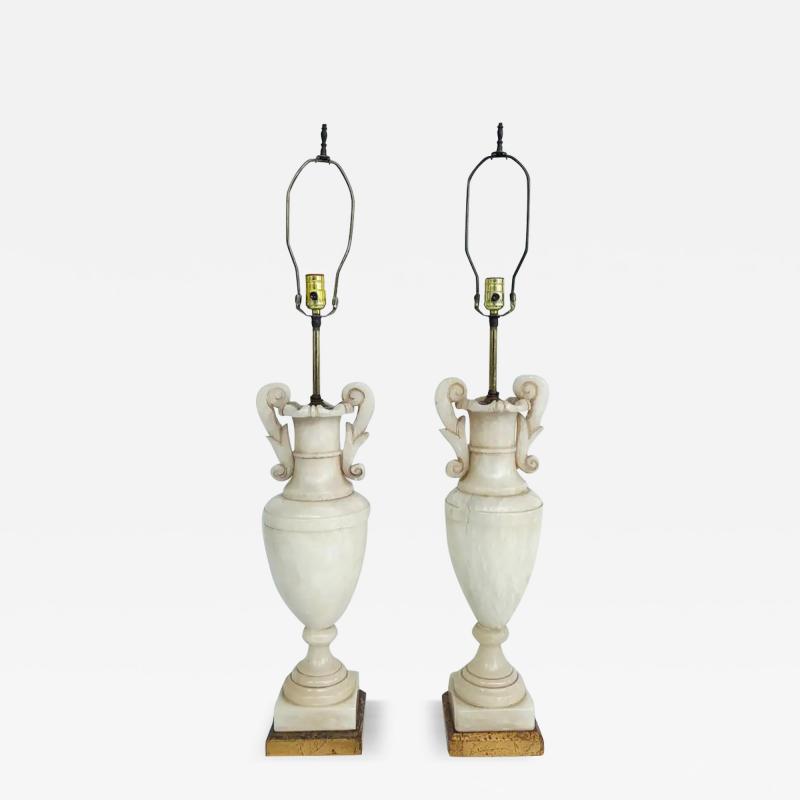 Monumental Alabaster Urn Table Lamps with Interior Lighting Wired and Working