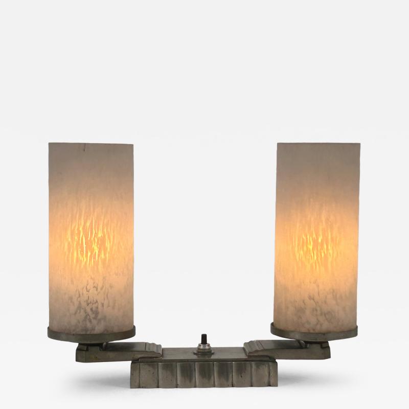Monumental Art Deco Brass Glass Table Lamp or Desk Light France 1920s