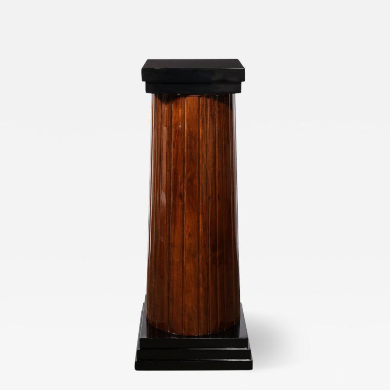 Monumental Art Deco Pedestal with Fluted Detailing in Walnut and Black Lacquer