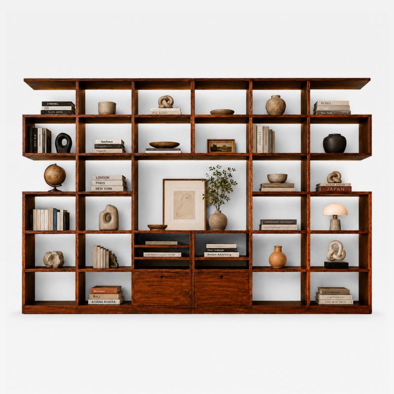 Monumental Brazilian Modern Bookshelf in Solid Rosewood with Storage Brazil