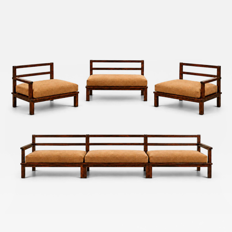 Monumental Brazilian Modern Three Module Bench in Rosewood and Warm Camel Mohair