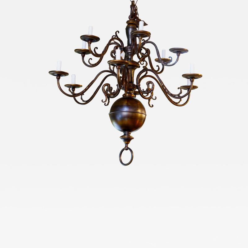 Monumental Bronze Two Tier Chandelier with Twelve Arms