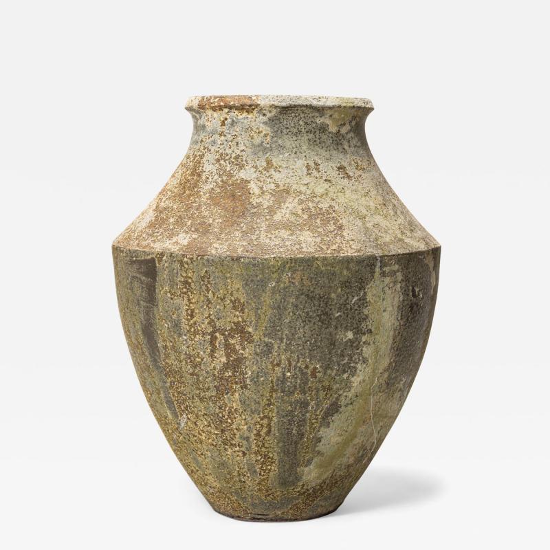 Monumental Cast Iron Outdoor Urn Vase with Beige and Brown Patina