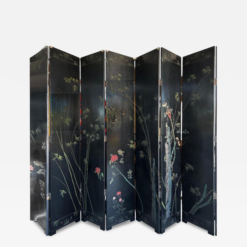 Monumental Chinese Lacquered 8 Panel Coromandel Screen Depicting Court Scenes