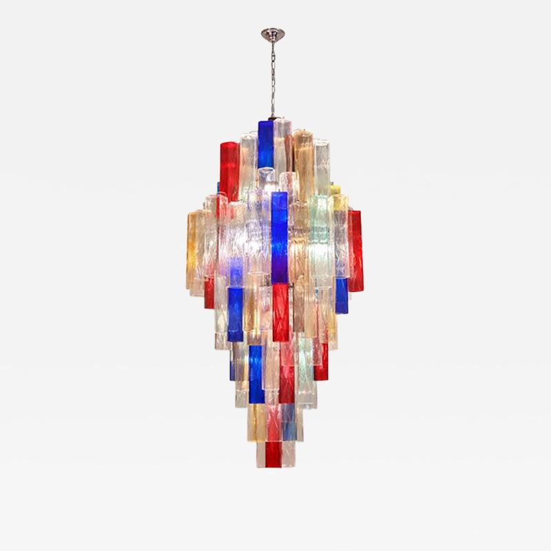 Monumental Contemporary Multicolor Square Bark Murano Glass Italian Chandelier