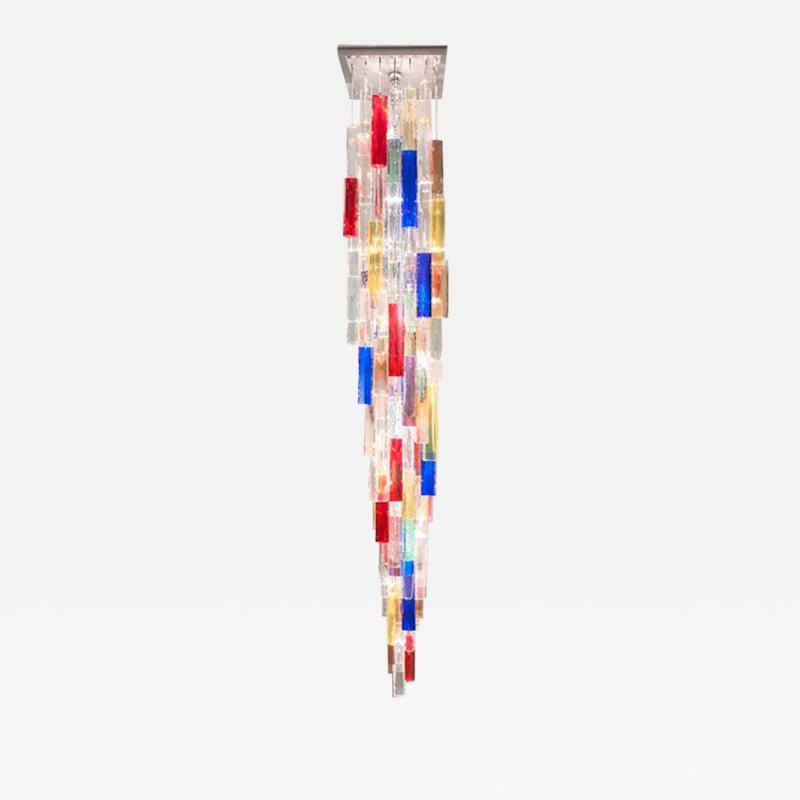 Monumental Contemporary Multicolor Square Bark Murano Glass Italian Flush