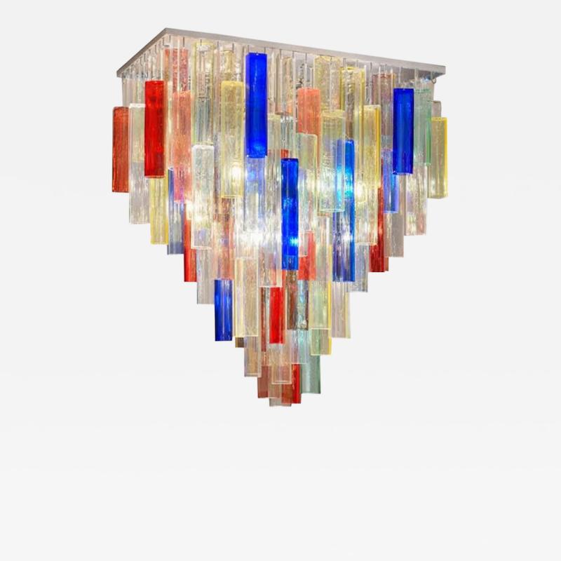 Monumental Contemporary Multicolor Square Bark Murano Glass Italian Flush