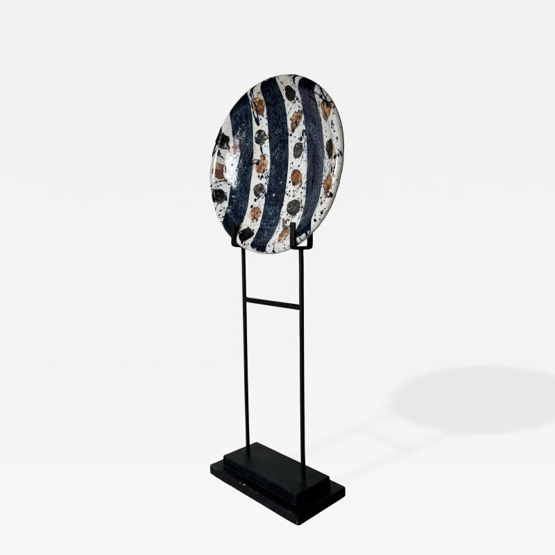 Monumental Decorative Studio Pottery Charger on Iron Stand by Josef Zala 1987