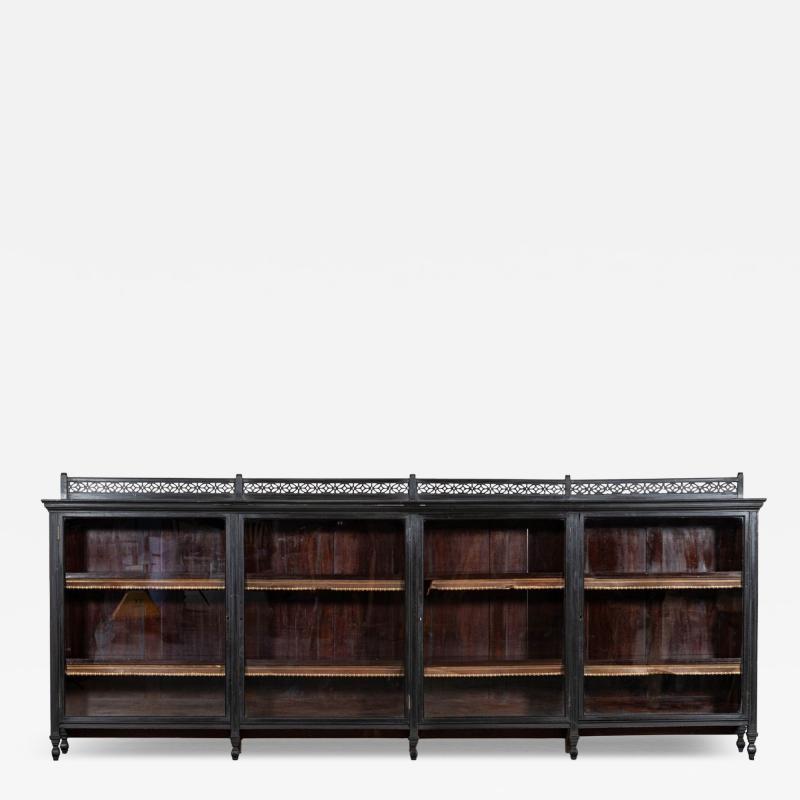 Monumental English 19thC Ebonised Mahogany Glazed Bookcase