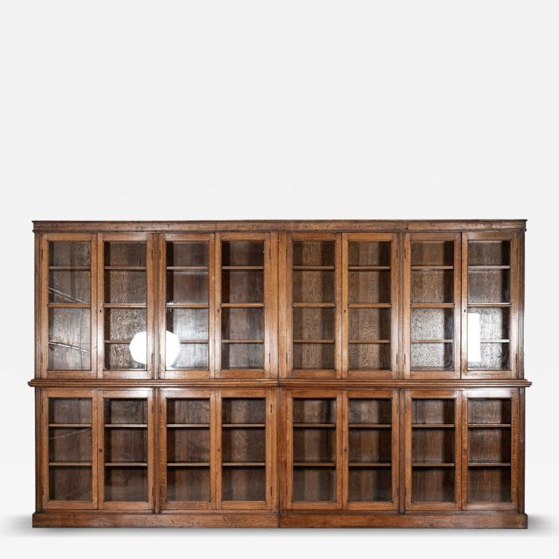 Monumental English 19thC Oak Glazed Library Bookcase
