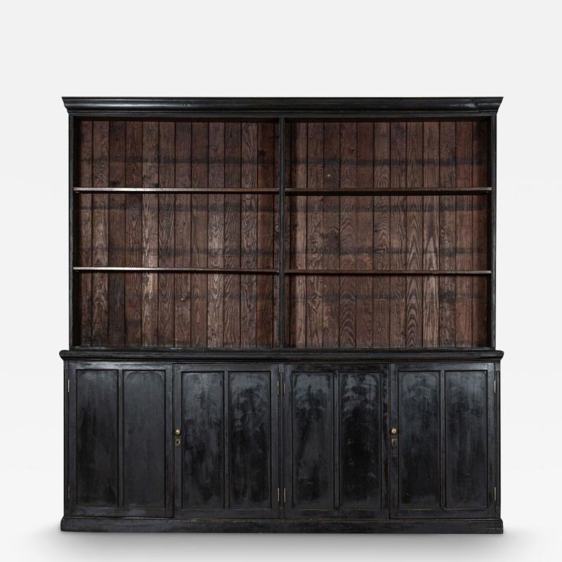 Monumental English Ebonised Beech Bookcase Cabinet