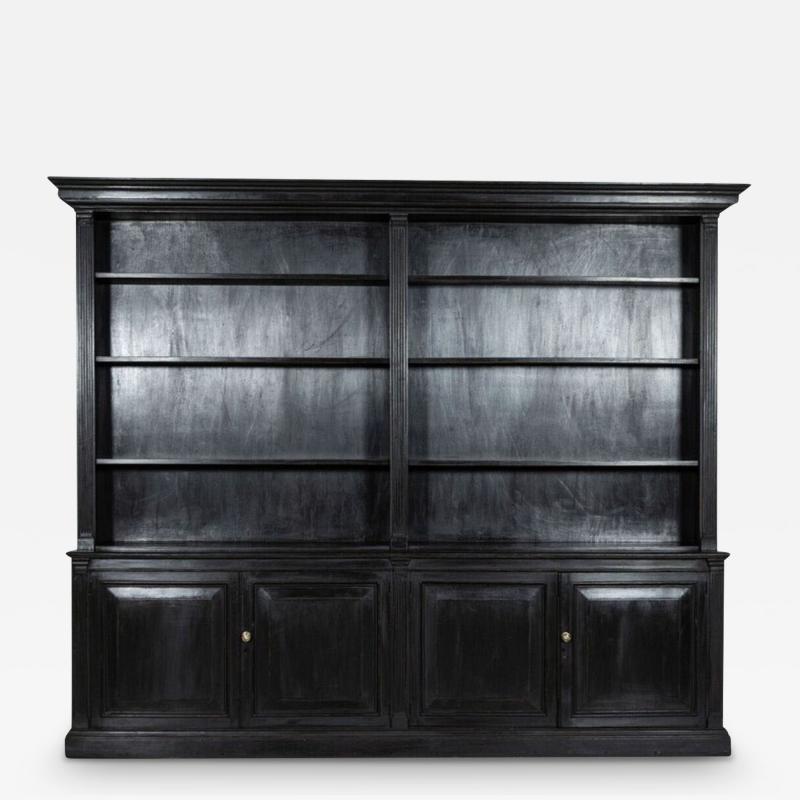Monumental English Ebonised Oak Breakfront Bookcase