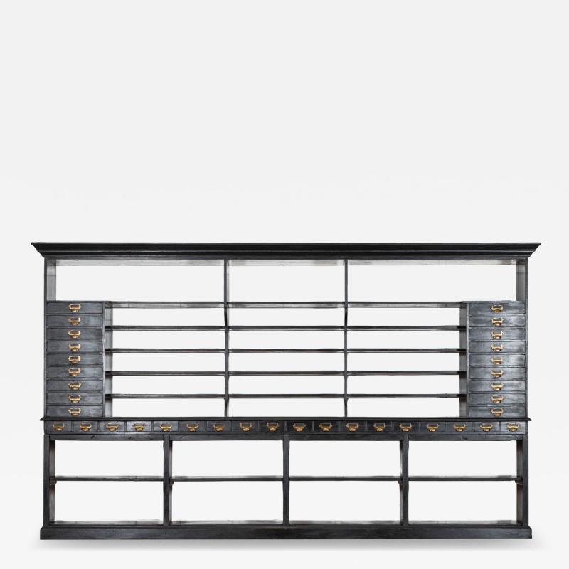 Monumental English Ebonised Oak Shop Display Cabinet