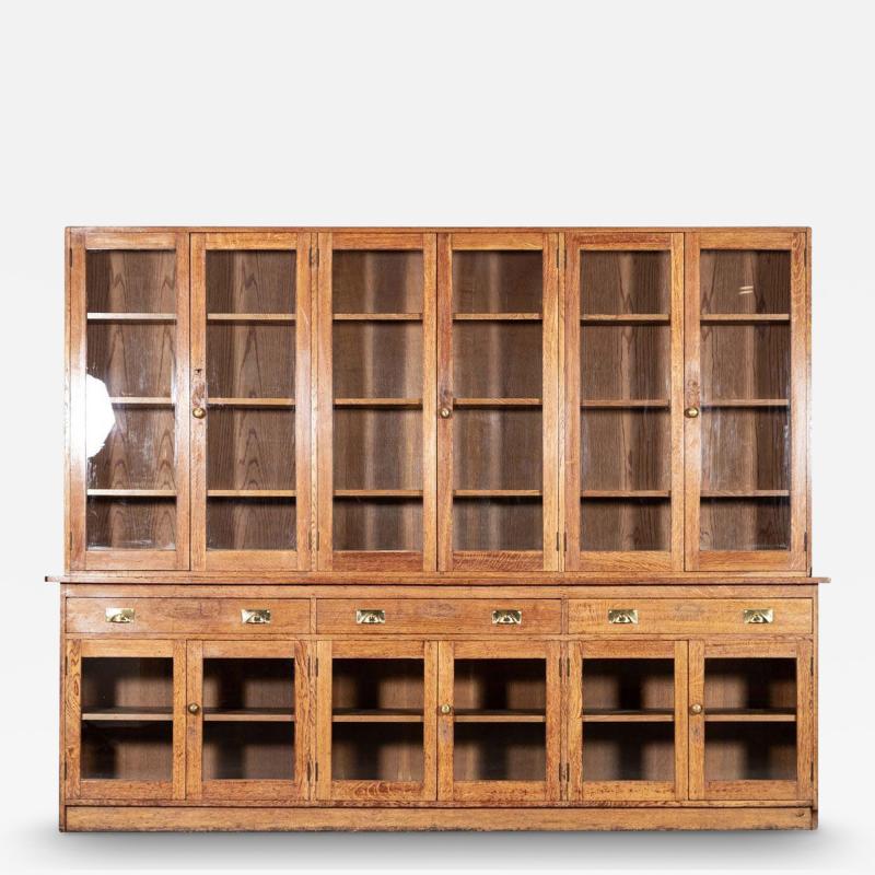 Monumental English Glazed Oak Bookcase Cabinet