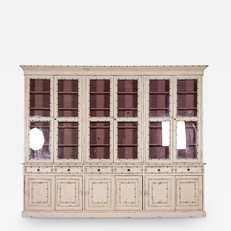 Monumental Faux Bamboo Painted Glazed Dresser Bookcase Cabinet