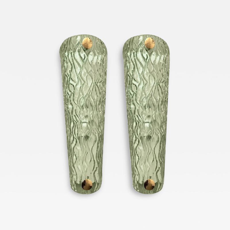 Monumental Green Murano Glass Wall Sconces From Italy Set of Two