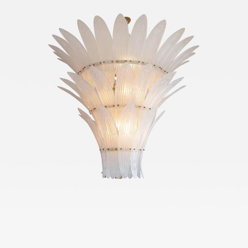 Monumental Hollywood Regency style Palm Leaves Glass Chandelier