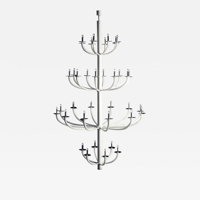 Monumental Italian Modern Minimalist White Murano or Venetian Glass Chandelier