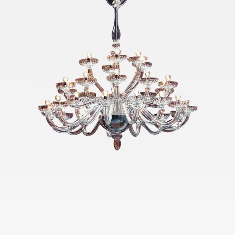 Monumental Italian Triple Tier 30 Arm Clear Murano Venetian Glass Chandelier