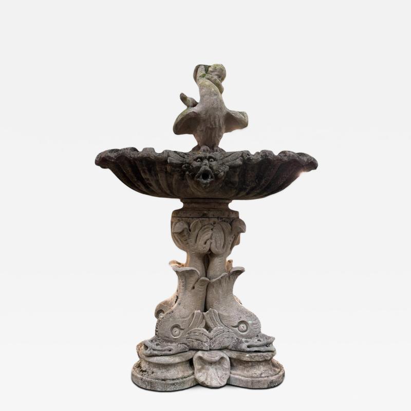 Monumental Italian Water Fountain with Delphine Sculptures 18 century