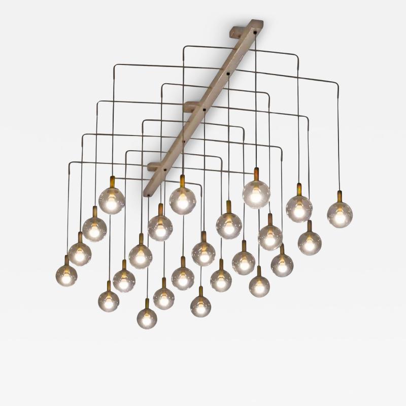 Monumental Mid Century Chandelier in Glass Metal and Patinated Brass 1960
