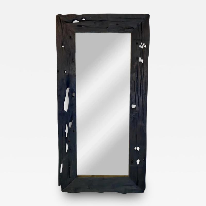 Monumental Modern Rustic Style Hand carved Wooden Black Frame Floor Mirror