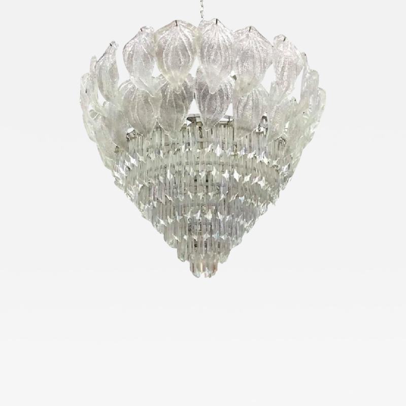 Monumental Murano Glass Leaf and Prism Chandelier