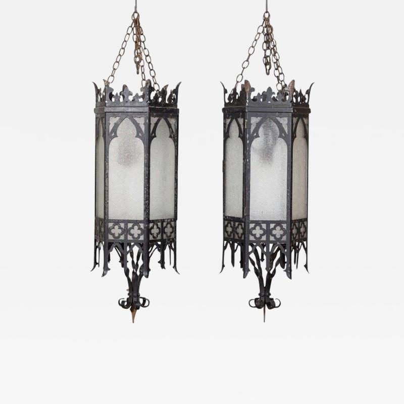 Monumental Pair Gothic Revival Church Lanterns