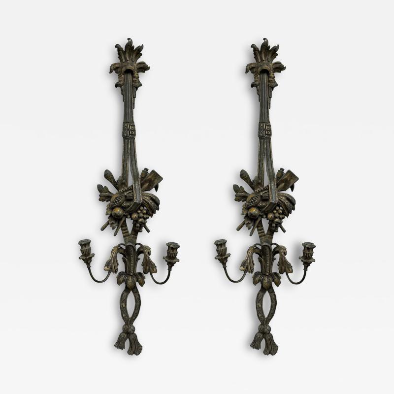 Monumental Pair Of Antique French Patinated Metal Sconces