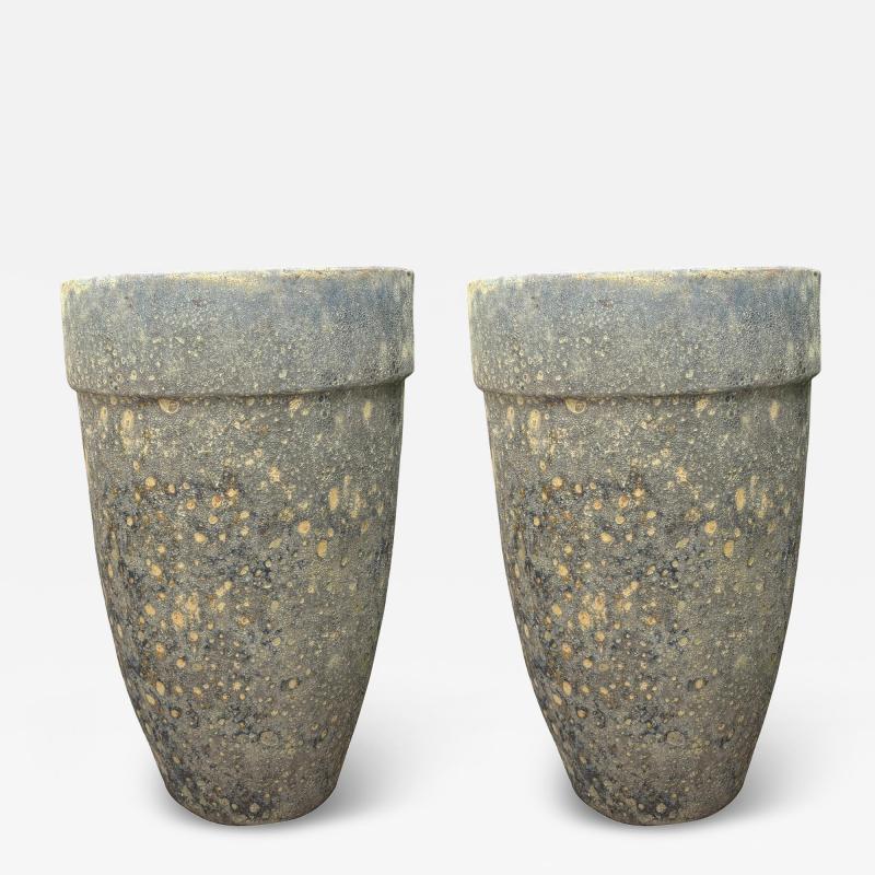 Monumental Pair Of Glazed Pottery Garden Urns