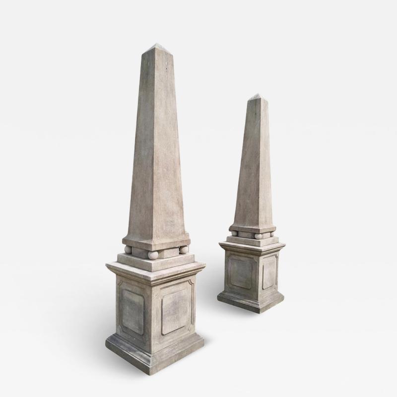 Monumental Pair of Italian Carved Stone Obelisks