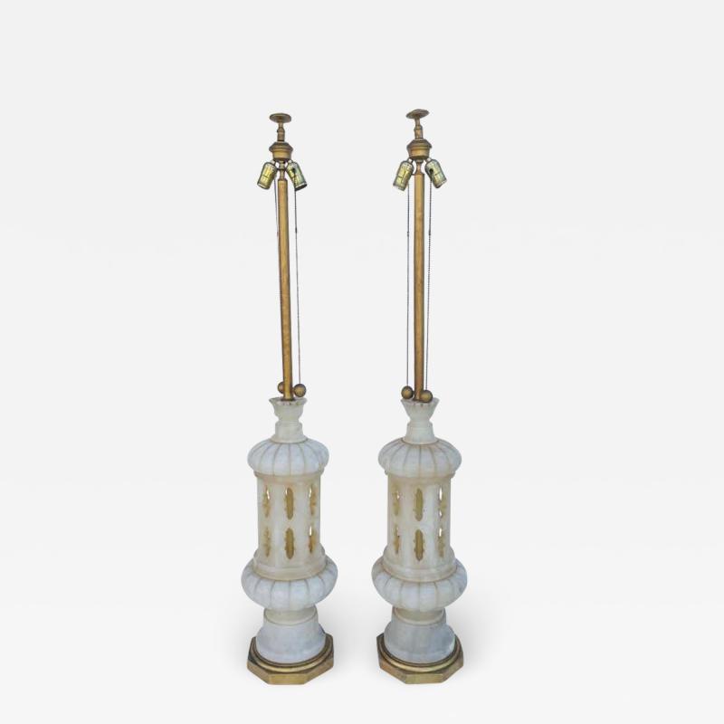 Monumental Pair of Marble Lamps Made in Italy
