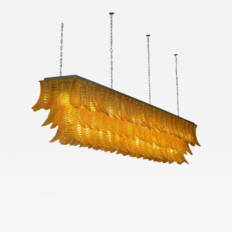 Monumental Rectangular Amber Felci Murano Glass Chandelier