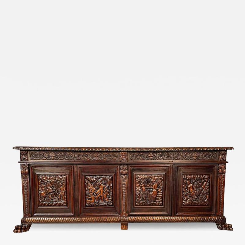 Monumental Renaissance Revival Sideboard Heavily Carved Mahogany Branded