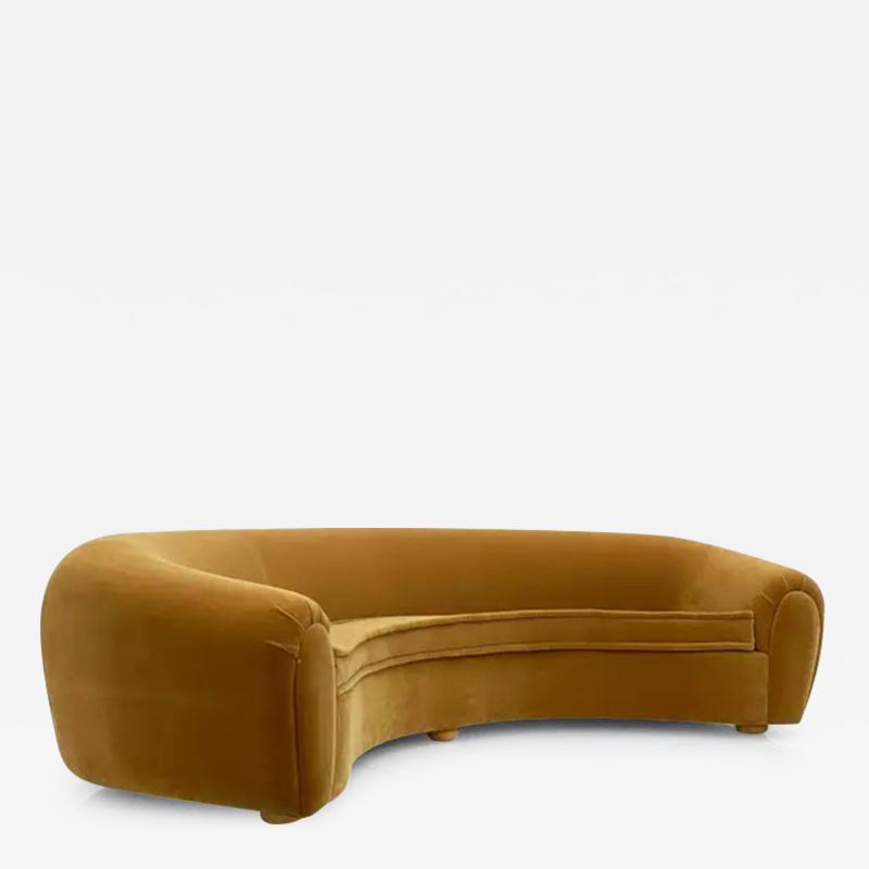 Monumental Vintage Curved Sofa in Mohair Fabric