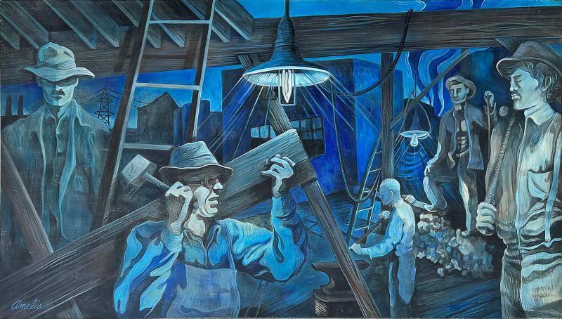 Monumental WPA Style Painting by Chicago Artist Amelia Helper