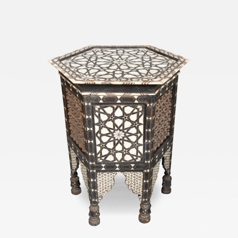 Moorish Mother Of Pearl And Bone Inlaid Hexagonal Occasional Table