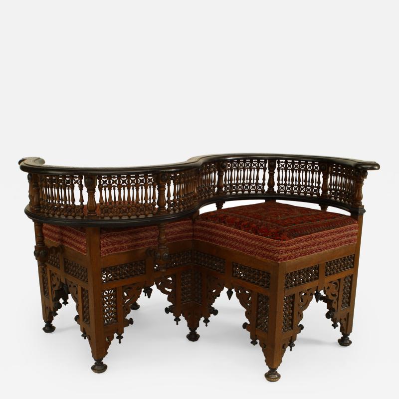 Moorish Walnut Carved Tete a tete