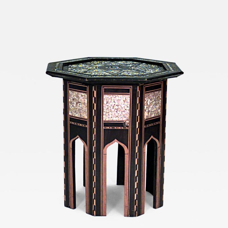 Moorish ebonized lacquer with pearl inlaid octagonal taboret