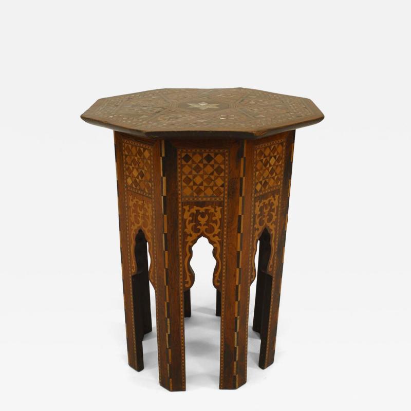 Moorish walnut inlaid wood and pearl small taboret table
