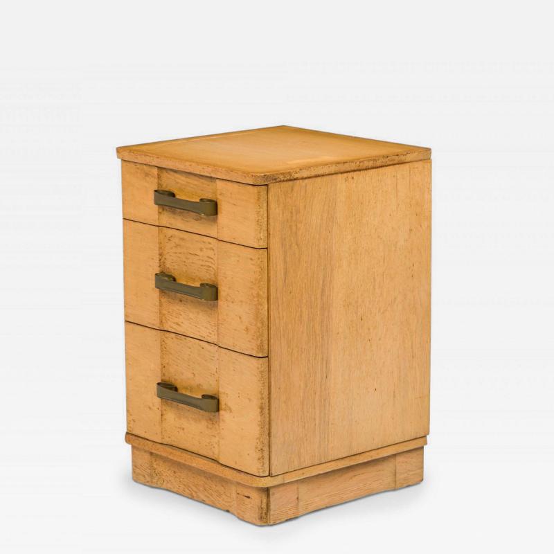 Morgan Furniture American Mid Century Light Wooden Three Drawer Brass Scroll Han