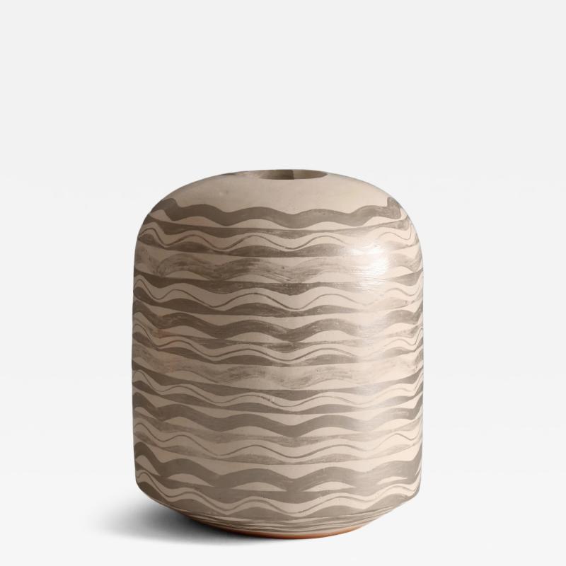 Morino Taimei Vase with Silver Waves 1980s
