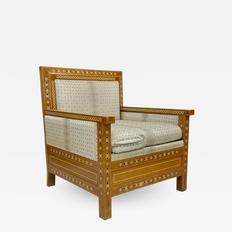 Moroccan Armchair Wood and Marquetry Design North Africa 1950s Vintage