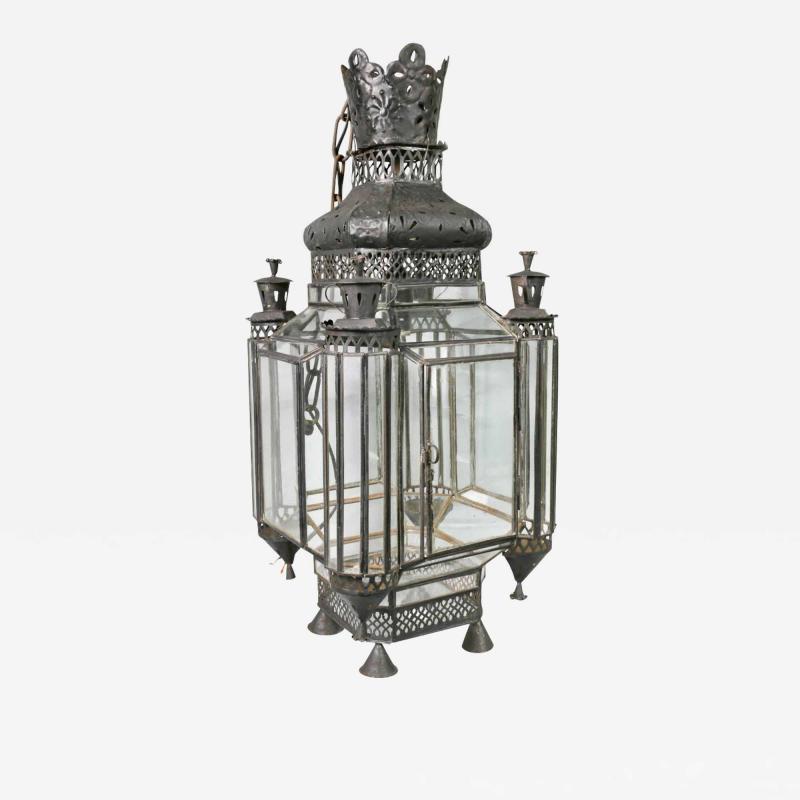 Moroccan Black Painted Tole Hall Lantern