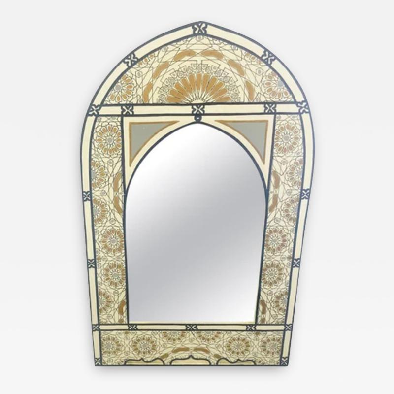 Moroccan Bohemian Style White and Gold Arch Shape Wall Table or Vanity Mirror