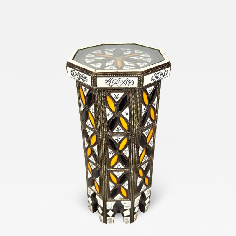 Moroccan Handmade Bone Bronze Inlay Octagonal Side Table