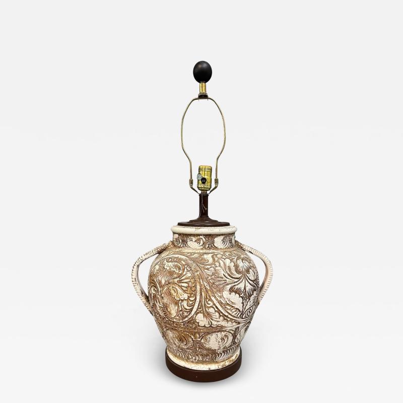 Morris Greenspan Morris Greenspan Ceramic Table Lamp with Ornamental Relief Detailing Mid Century