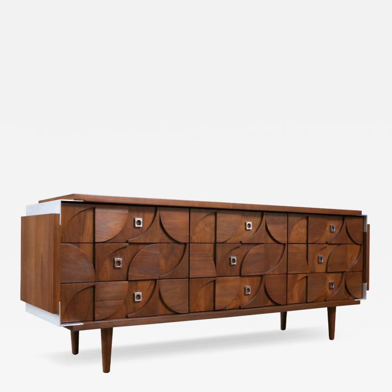 Mosaic Brutalist Modern Walnut Dresser by Tobago