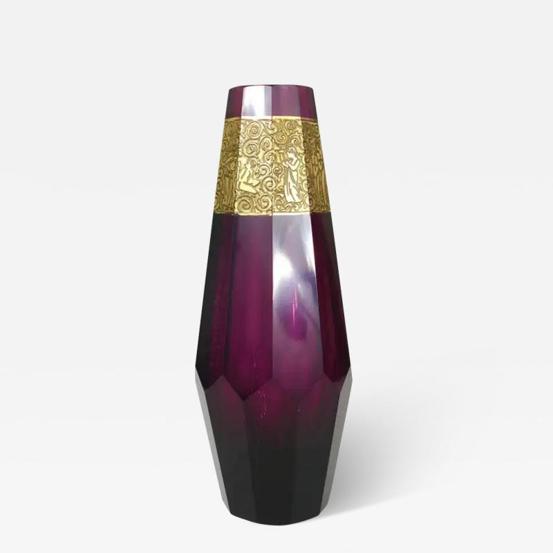 Moser Glassworks Ludwig Moser Art Deco Amethyst Crystal Glass Vase Karlsbad Czechoslovakia 1920